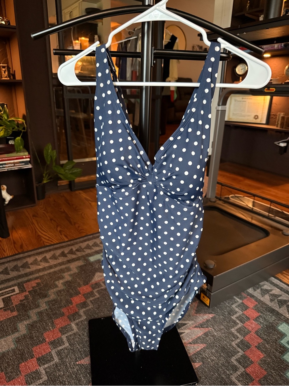 Merona Navy and White Polka Dot One-Piece Swimwear